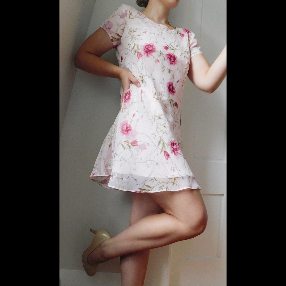 Vintage Jessica Howard Petite Rose Pink Floral Short Sleeve Mini Dress Size 4
